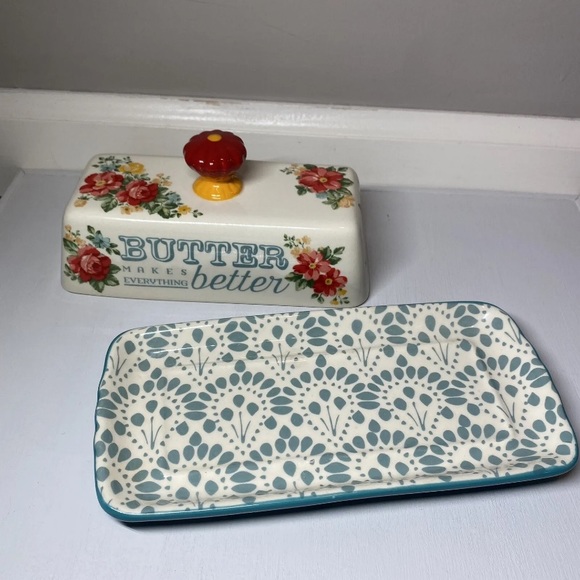 The Pioneer Woman Butter Makes Everything Better Floral Stoneware 2 Pc Dish, NWT - Picture 7 of 12